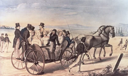 Excursion of the Schubertians from Atzenbrugg to Aumuhl, with Franz Peter Schubert (1797-1828) standing to the left with the artist, 1820